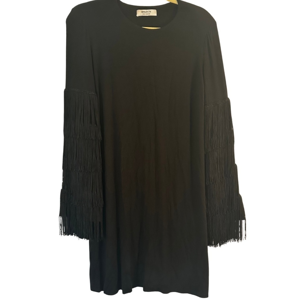Bailey 44 Black Fringe Sleeve Shift Dress Women’s Medium Made in USA